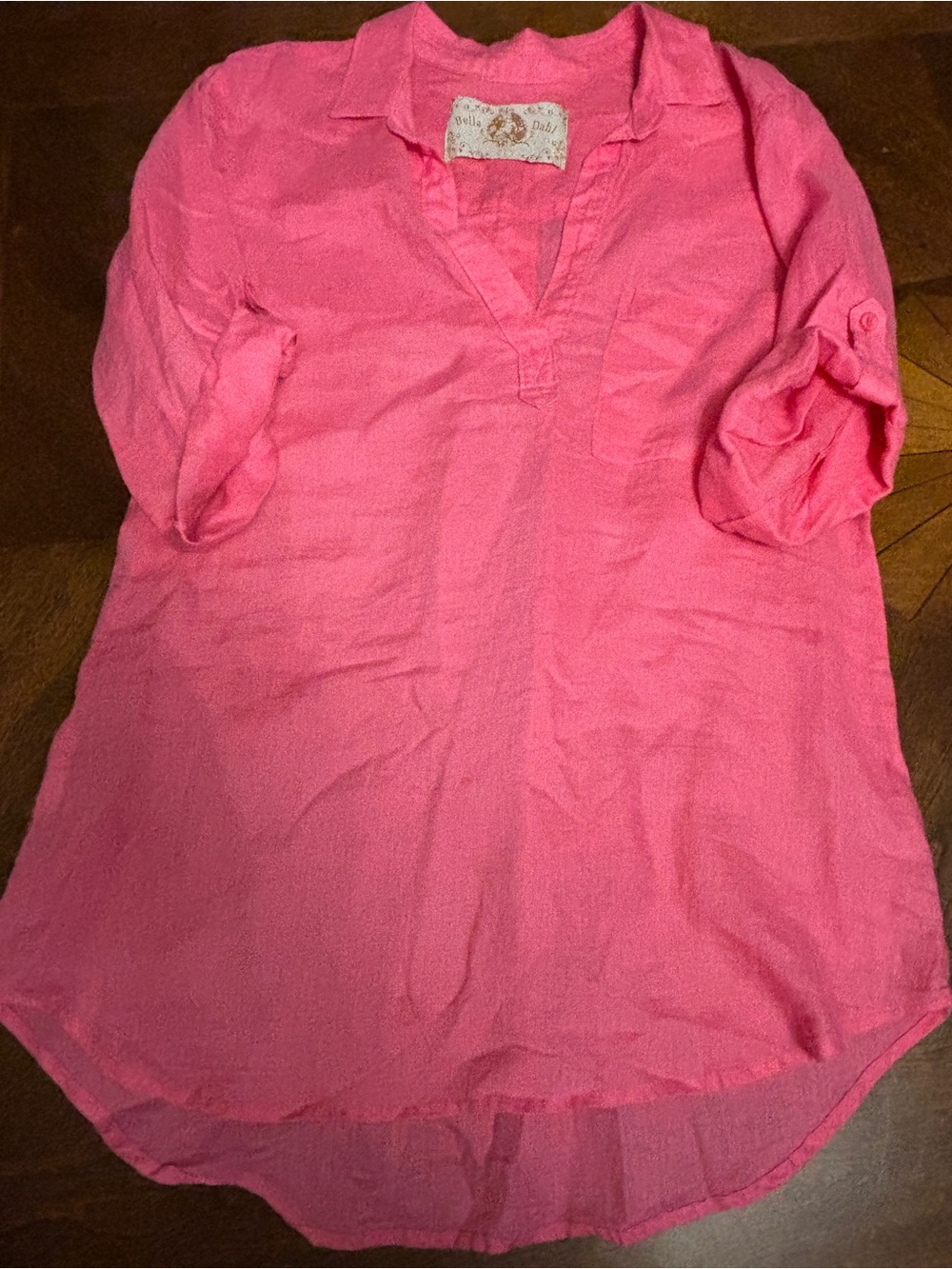 Bella Dahl Hot Pink V-Neck Roll-Sleeve Tunic